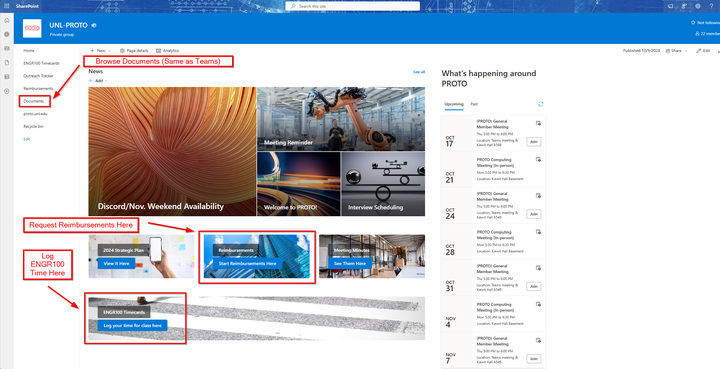 A screenshot of a SharePoint homepage.